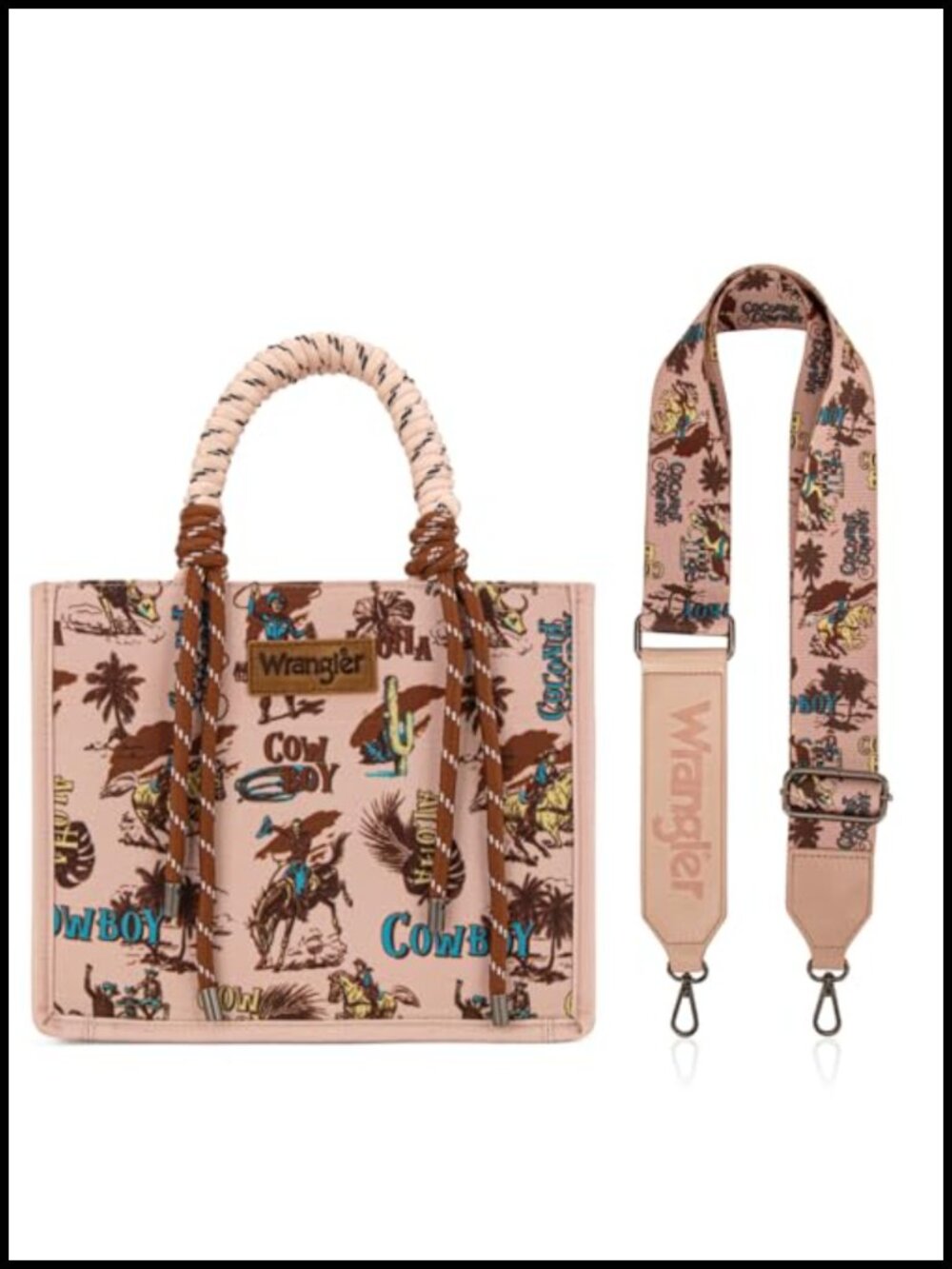 Western Tote Bag with Adjustable Strap Rope Handles Cotton Canvas Satchel